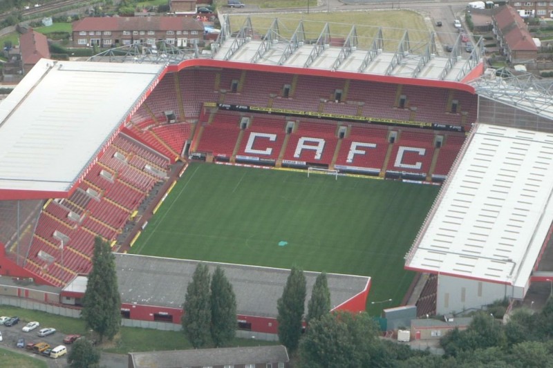 An aerial shot of The Valley, the home of Charlton Athletic F.C.