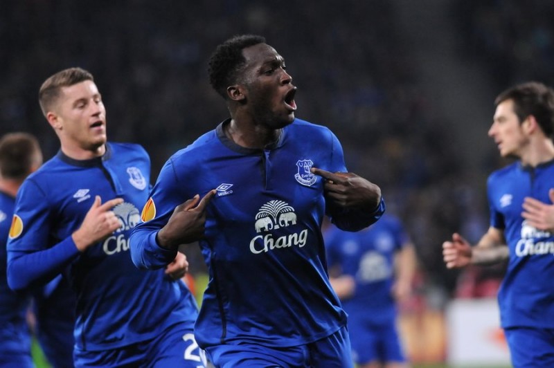 Romelu Lukaku playing for Everton in Europa League match against Dynamo Kiev on 19 March 2015.