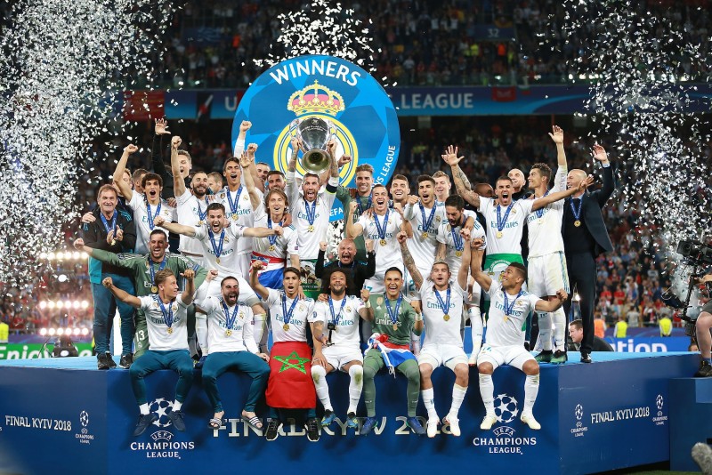Real Madrid Celebrating their 2018 UEFA Champions League win.